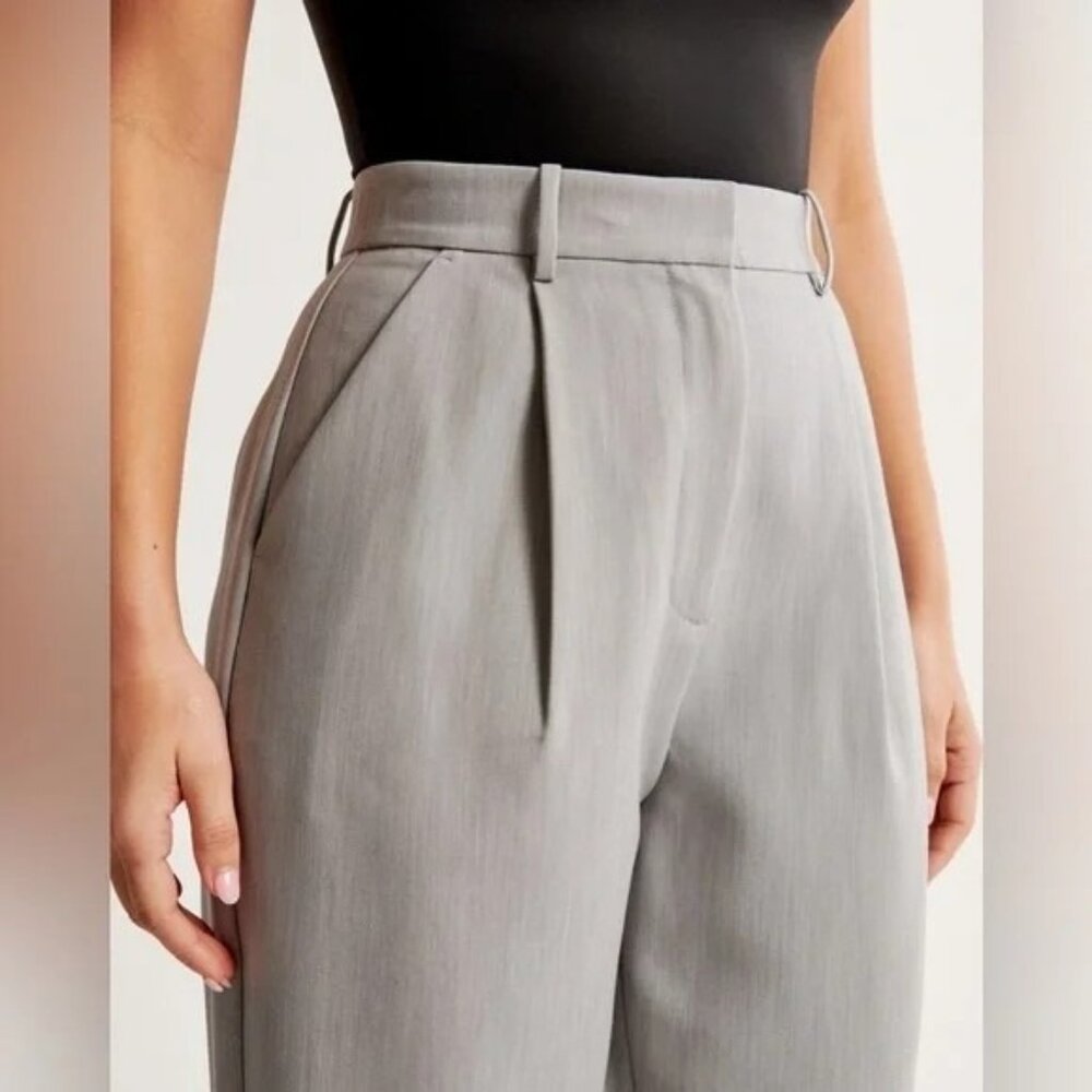Abercrombie & Fitch Tailored Straight Leg High Rise Pants Trousers Grey - Picture 2 of 9